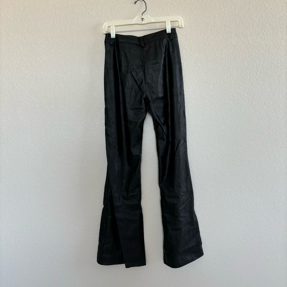 faux leather high waisted flared leather pants black womens size 2 - Picture 5 of 5